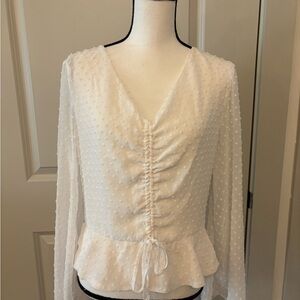 White fit and flare ruched blouse romantic size L